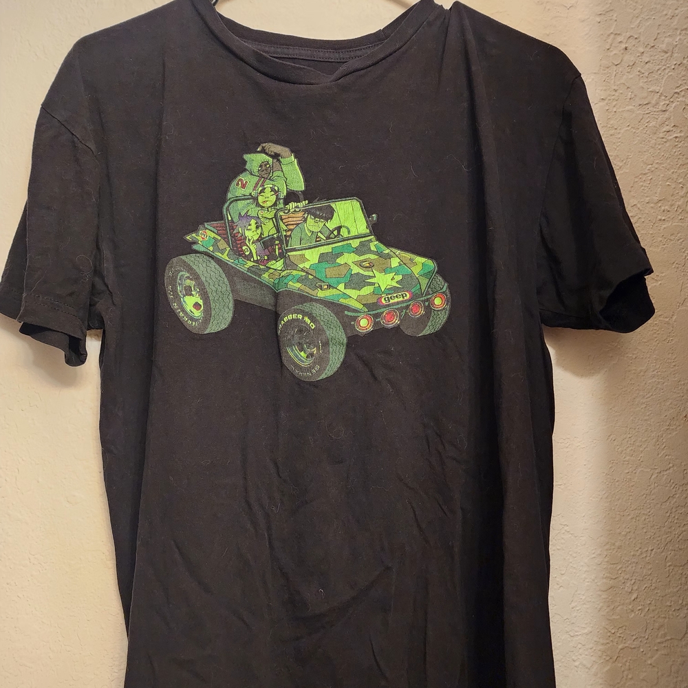 Gorillaz Black Graphic T-Shirt with Green Car Design